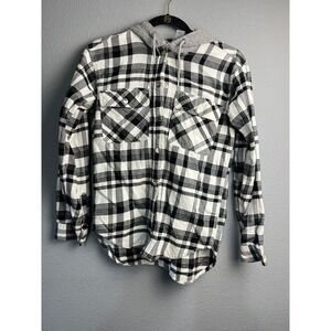 H&M Divided Grunge Black White Plaid Hooded Flannel Shirt Size 0 Small 607833-8